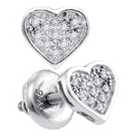 Sterling Silver Womens Round Diamond Heart Cluster Stud Earrings 1/20 Cttw