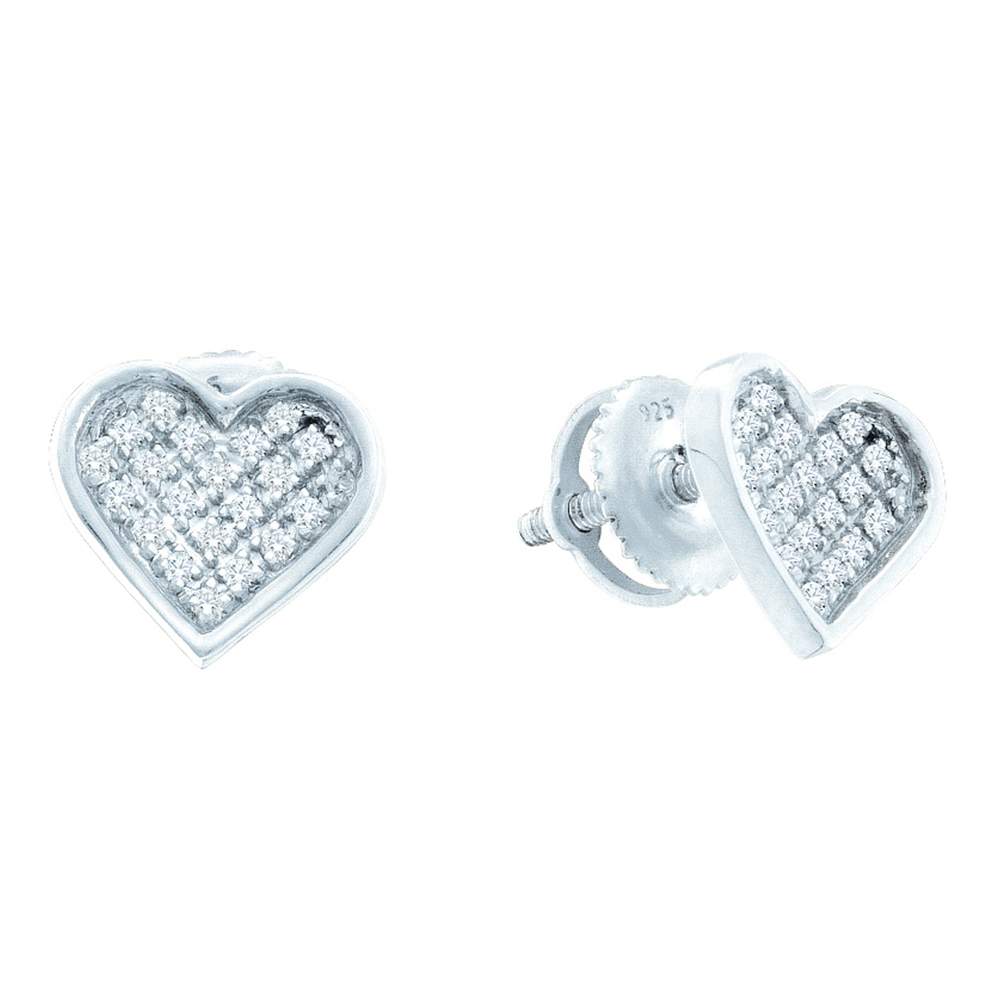 Sterling Silver Womens Round Diamond Heart Love Cluster Earrings 1/10 Cttw