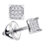 Sterling Silver Womens Round Diamond Square Cluster Earrings 1/20 Cttw