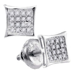 Sterling Silver Womens Round Diamond Square Kite Cluster Stud Earrings 1/10 Cttw