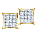 Yellow-tone Sterling Silver Womens Round Diamond Square Kite Cluster Stud Earrings 1/10 Cttw