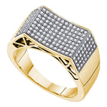 10kt Yellow Gold Mens Round Pave-set Diamond Concave Rectangle Cluster Ring 1/2 Cttw