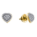 Yellow-tone Sterling Silver Womens Round Diamond Heart Cluster Stud Earrings 1/20 Cttw