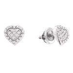 Sterling Silver Womens Round Diamond Heart Cluster Stud Earrings 1/20 Cttw