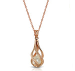 14K Solid Rose Gold Necklace With Natural Pearl Pendant  Cage Water Drop Spiral Design