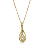 14K Solid Yellow Gold Necklace With Natural Pearl Pendant  Cage Water Drop Spiral Design