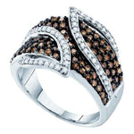10kt White Gold Womens Round Brown Color Enhanced Diamond Fashion Ring 1.00 Cttw