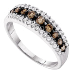 10kt White Gold Womens Round Cognac-brown Color Enhanced Diamond Triple Row Band Ring 1/2 Cttw