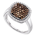 10kt White Gold Womens Round Cognac-brown Color Enhanced Diamond Square Cluster Ring 7/8 Cttw