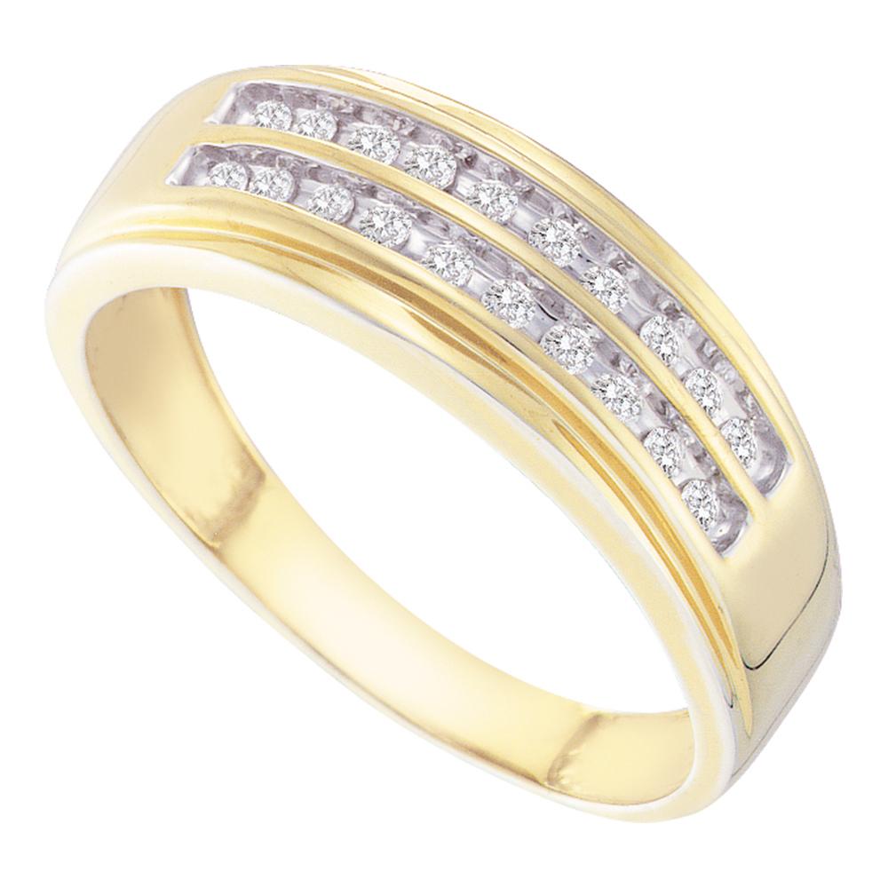 10kt Yellow Gold Mens Round Diamond 2-row Wedding Anniversary Band Ring 1/4 Cttw