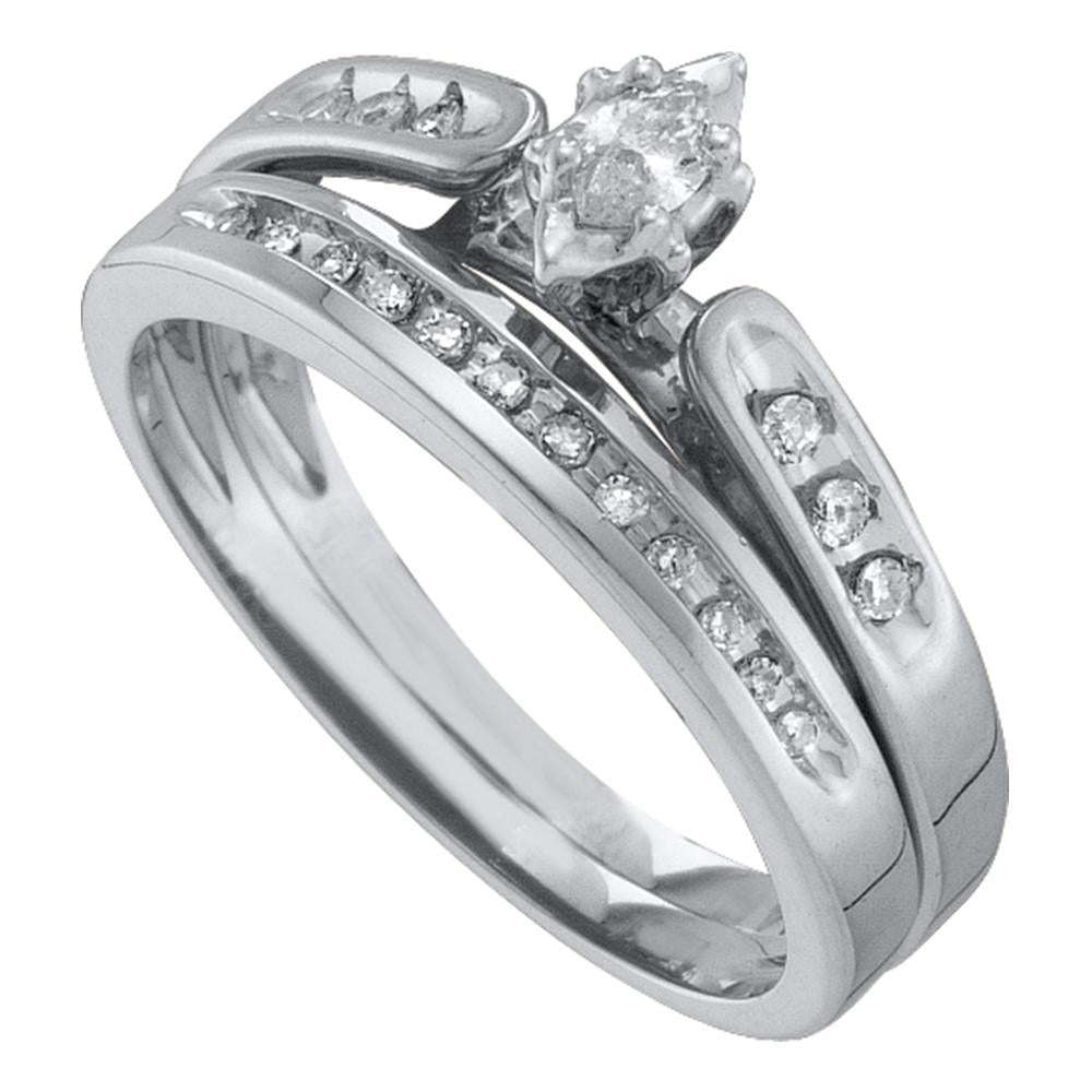 10kt White Gold Womens Marquise Diamond Bridal Wedding Engagement Ring Band Set 1/5 Cttw