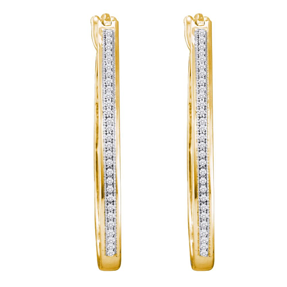 10kt Yellow Gold Womens Round Diamond Single Row Slender Hoop Earrings 1/6 Cttw