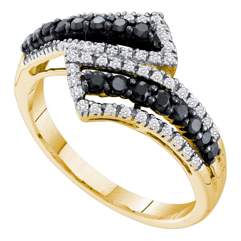 14kt Yellow Gold Womens Round Black Color Enhanced Diamond Bypass Band Ring 1/2 Cttw