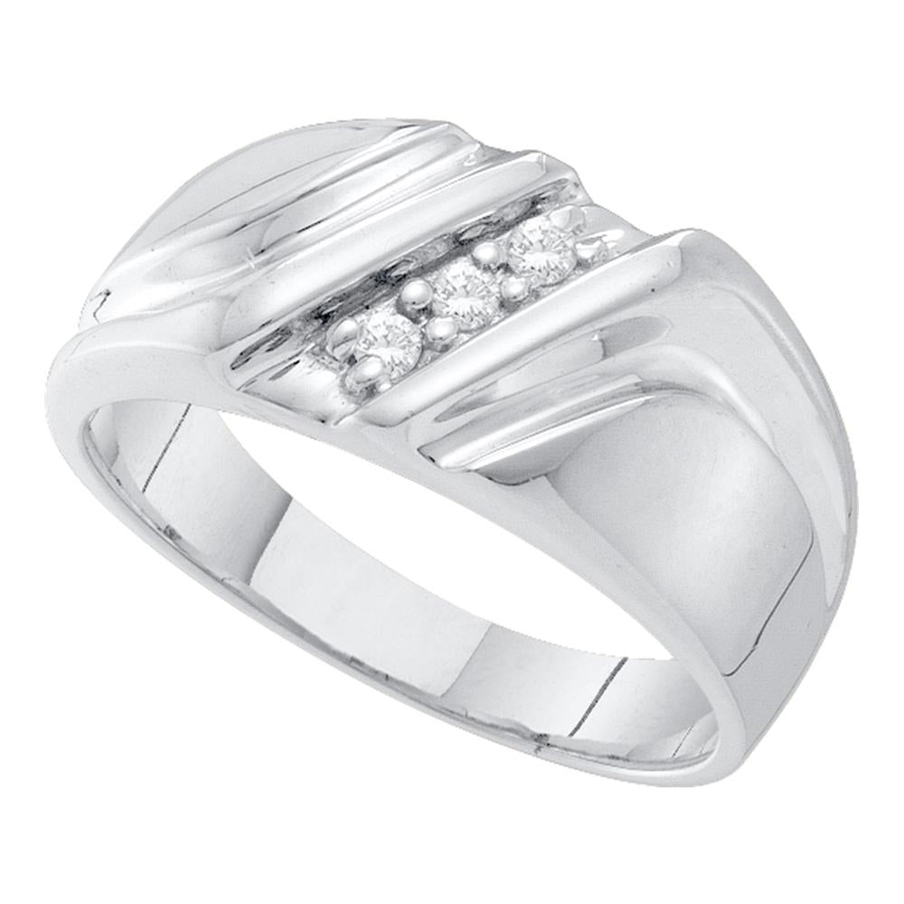 10k White Gold Mens Round Diamond Wedding Anniversary Band Ring Masculine 1/10 Cttw