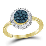 10kt Yellow Gold Womens Round Blue Color Enhanced Diamond Framed Cluster Ring 1/2 Cttw