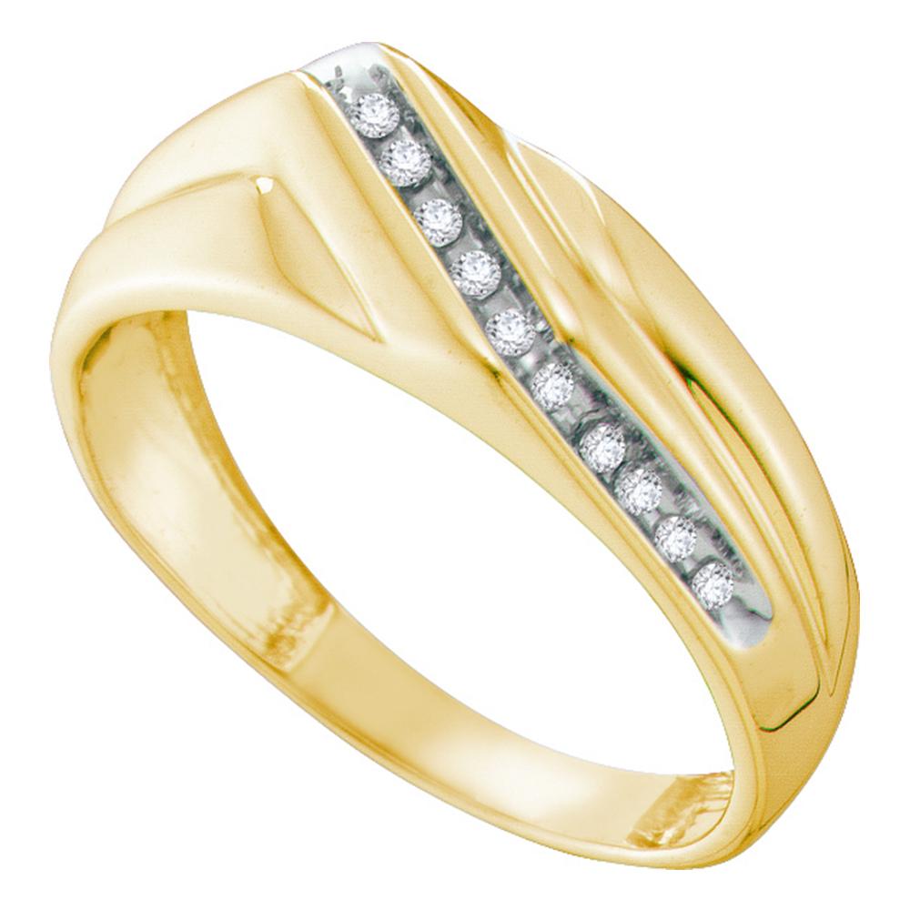 10kt Yellow Gold Mens Round Diamond Diagonal Single Row Wedding Band Ring 1/8 Cttw
