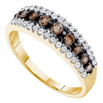 10kt Yellow Gold Womens Round Cognac-brown Color Enhanced Diamond Triple Row Band Ring 1/2 Cttw