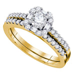 14kt Yellow Gold Womens Round Diamond Slender Halo Bridal Wedding Engagement Ring Band Set 3/4 Cttw