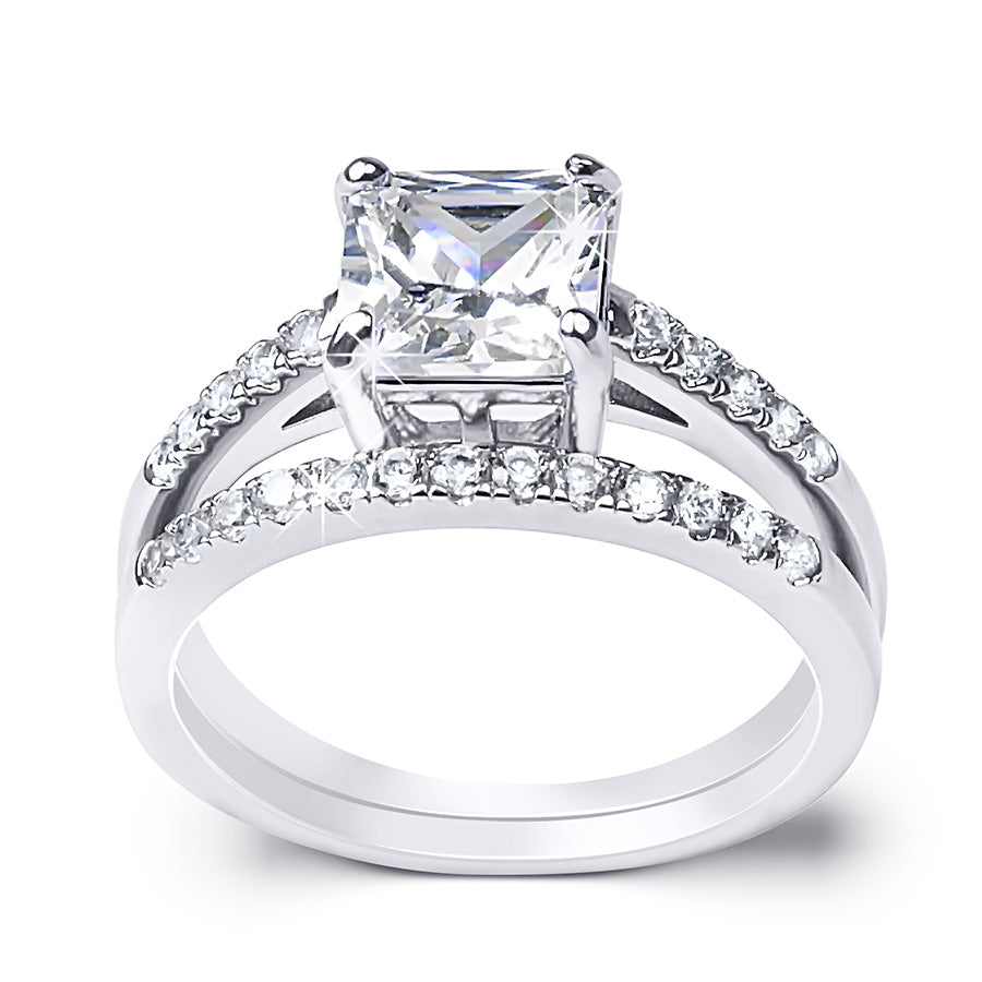 Womens 1.75 CT Carat Engagement RING Wedding BAND Set White Gold Plated