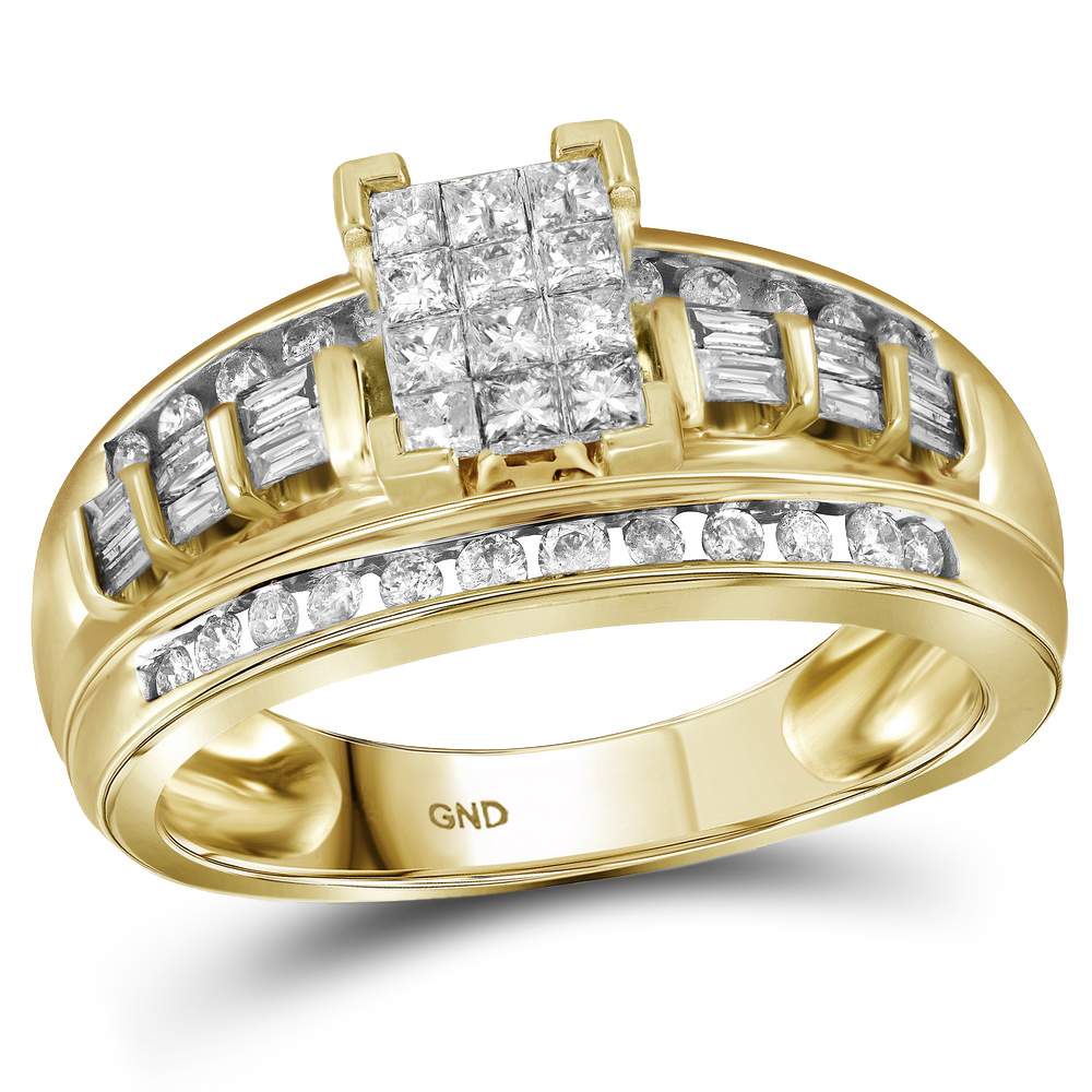 10kt Yellow Gold Womens Princess Diamond Cluster Bridal Wedding Engagement Ring 1/2 Cttw - Size 6