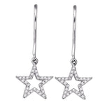 10kt White Gold Womens Round Diamond Star Dangle Earrings 1/8 Cttw