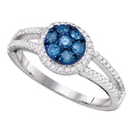 10kt White Gold Womens Round Blue Color Enhanced Diamond Cluster Ring 3/8 Cttw