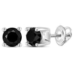 14kt White Gold Unisex Round Black Color Enhanced Diamond Solitaire Stud Earrings 1.00 Cttw