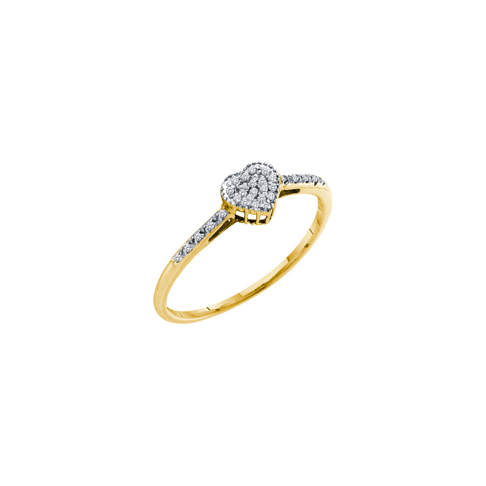 14kt Yellow Gold Womens Round Diamond Slender Heart Cluster Ring 1/12 Cttw