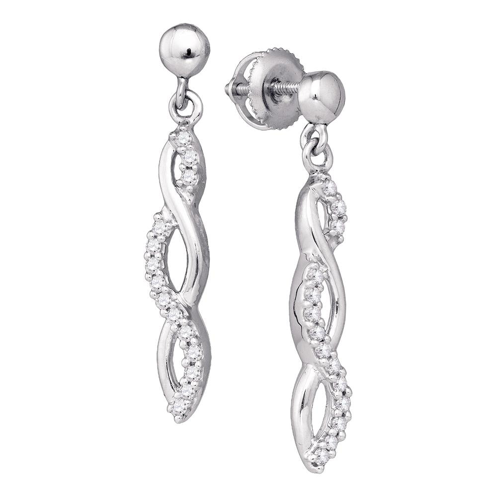 10k White Gold Round Pave-set Diamond Womens Journey Dangle Screwback Stud Earrings 1/4 Cttw