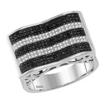 10kt White Gold Mens Round Black Color Enhanced Diamond Rectangle Stripe Cluster Ring 7/8 Cttw