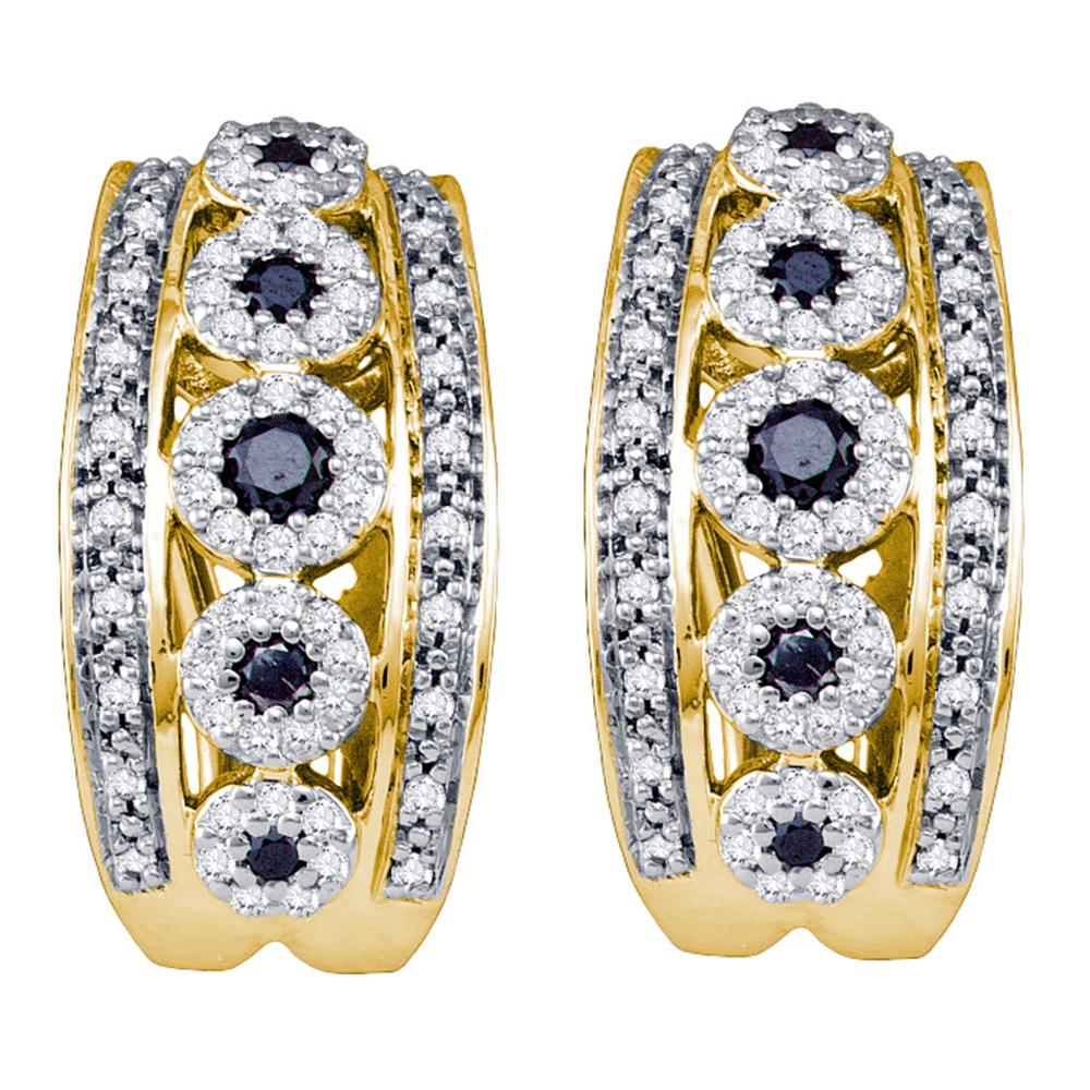 10k Yellow Gold Black Color Enhanced Diamond Womens Womens Cocktail Omega-back Luxury Hoop Earrings 3/4 Cttw