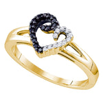 Sterling Silver Black Color Enhanced White Diamond Yellow-tone Heart Love Ring 1/6 Cttw