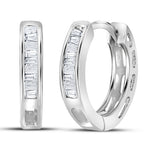 Sterling Silver Womens Baguette Diamond Huggie Earrings 1/6 Cttw