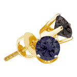 Yellow-tone Sterling Silver Unisex Round Black Color Enhanced Diamond Solitaire Earrings 1/6 Cttw