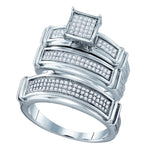 Sterling Silver His & Hers Round Diamond Cluster Matching Bridal Wedding Ring Band Set 3/8 Cttw