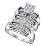 Sterling Silver His & Hers Round Diamond Cluster Matching Bridal Wedding Ring Band Set 1/3 Cttw