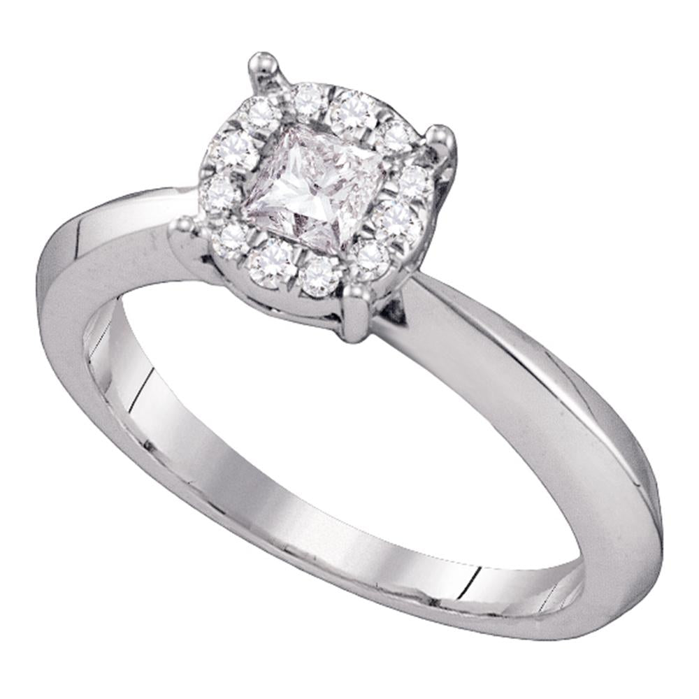 14kt White Gold Womens Princess Diamond Cluster Bridal Wedding Engagement Ring 1/2 Cttw