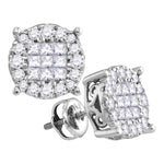 14kt White Gold Womens Princess Diamond Soleil Cluster Earrings 1.00 Cttw