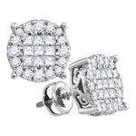 14kt White Gold Womens Princess Diamond Soleil Cluster Earrings 1/2 Cttw