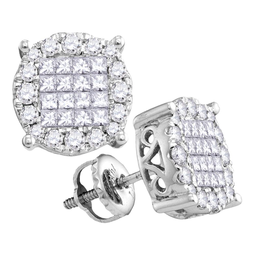 14kt White Gold Womens Princess Diamond Soleil Cluster Earrings 1.00 Cttw