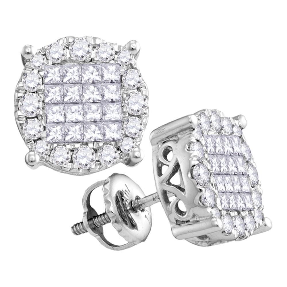 14kt White Gold Womens Princess Diamond Soleil Cluster Earrings 1/2 Cttw