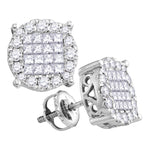 14kt White Gold Womens Princess Diamond Soleil Cluster Earrings 1/2 Cttw
