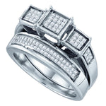 Sterling Silver Womens Diamond Triple Cluster Bridal Wedding Engagement Ring Band Set 1/4 Cttw