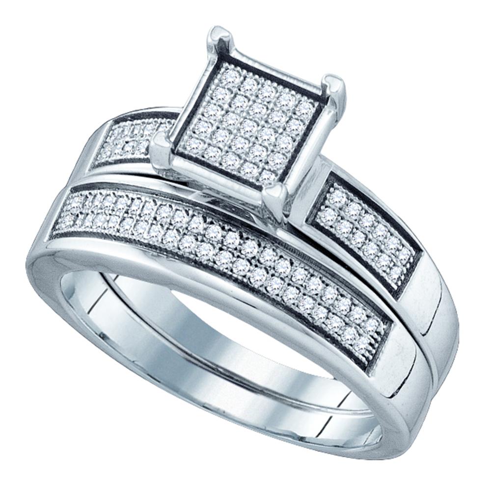 Sterling Silver Womens Round Diamond Square Bridal Wedding Engagement Ring Band Set 1/3 Cttw