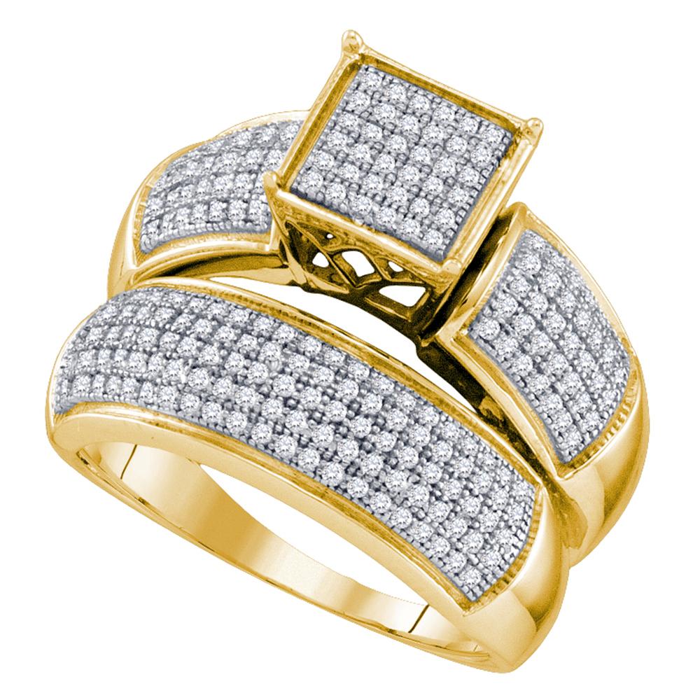 10kt Yellow Gold Womens Diamond Cluster Bridal Wedding Engagement Ring Band Set 5/8 Cttw