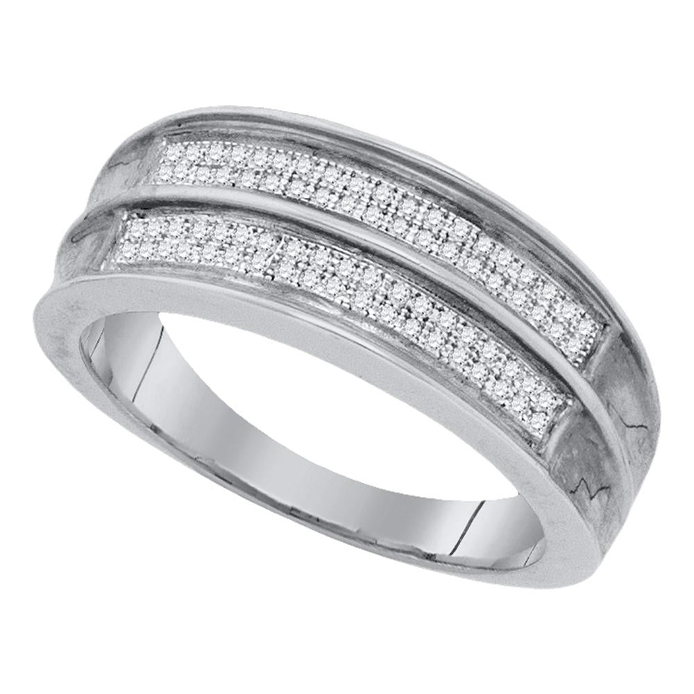 Sterling Silver Mens Round Pave-set Diamond Wedding Band Ring 1/4 Cttw