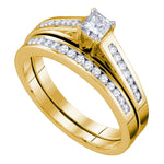 14kt Yellow Gold Womens Princess Diamond Bridal Wedding Engagement Ring Band Set 1/2 Cttw