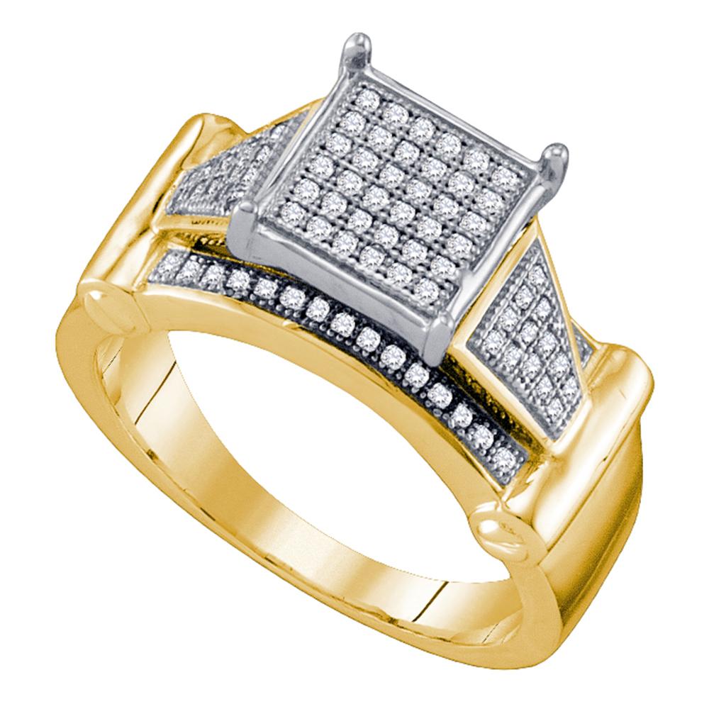 10kt Yellow Gold Womens Round Diamond Elevated Square Cluster Ring 1/4 Cttw