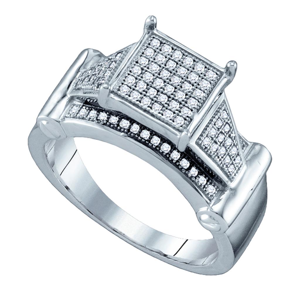 Sterling Silver Womens Round Diamond Elevated Square Cluster Bridal Wedding Engagement Ring 1/4 Cttw