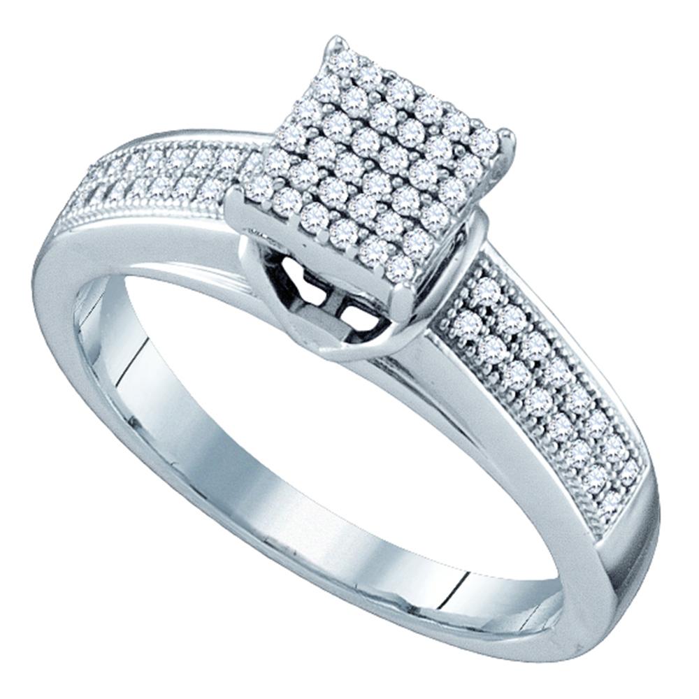 Sterling Silver Womens Round Diamond Elevated Square Cluster Bridal Wedding Engagement Ring 1/4 Cttw